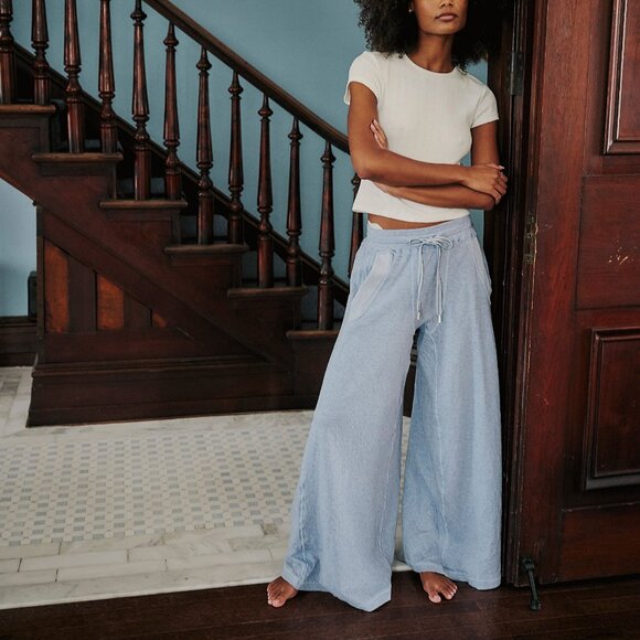🆕 FREE PEOPLE Wait A Minute Wide Leg Lounge Pant / Soft Chambray - Picture 6 of 9